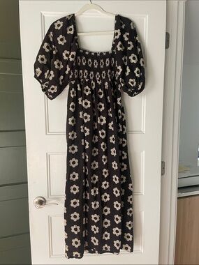 Christy Dawn Katrina Black Maxi Dress with Cream Block Print Floral Noir Print